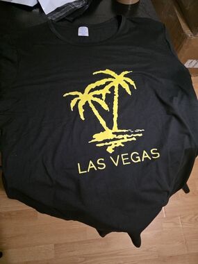 Black Las Vegas Graphic Tank Top with Yellow Palm Print